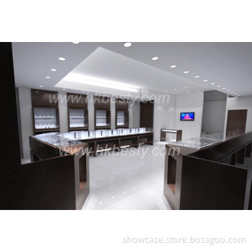 MDF jewelry display counter and showcase with LED in fashion kiosk style